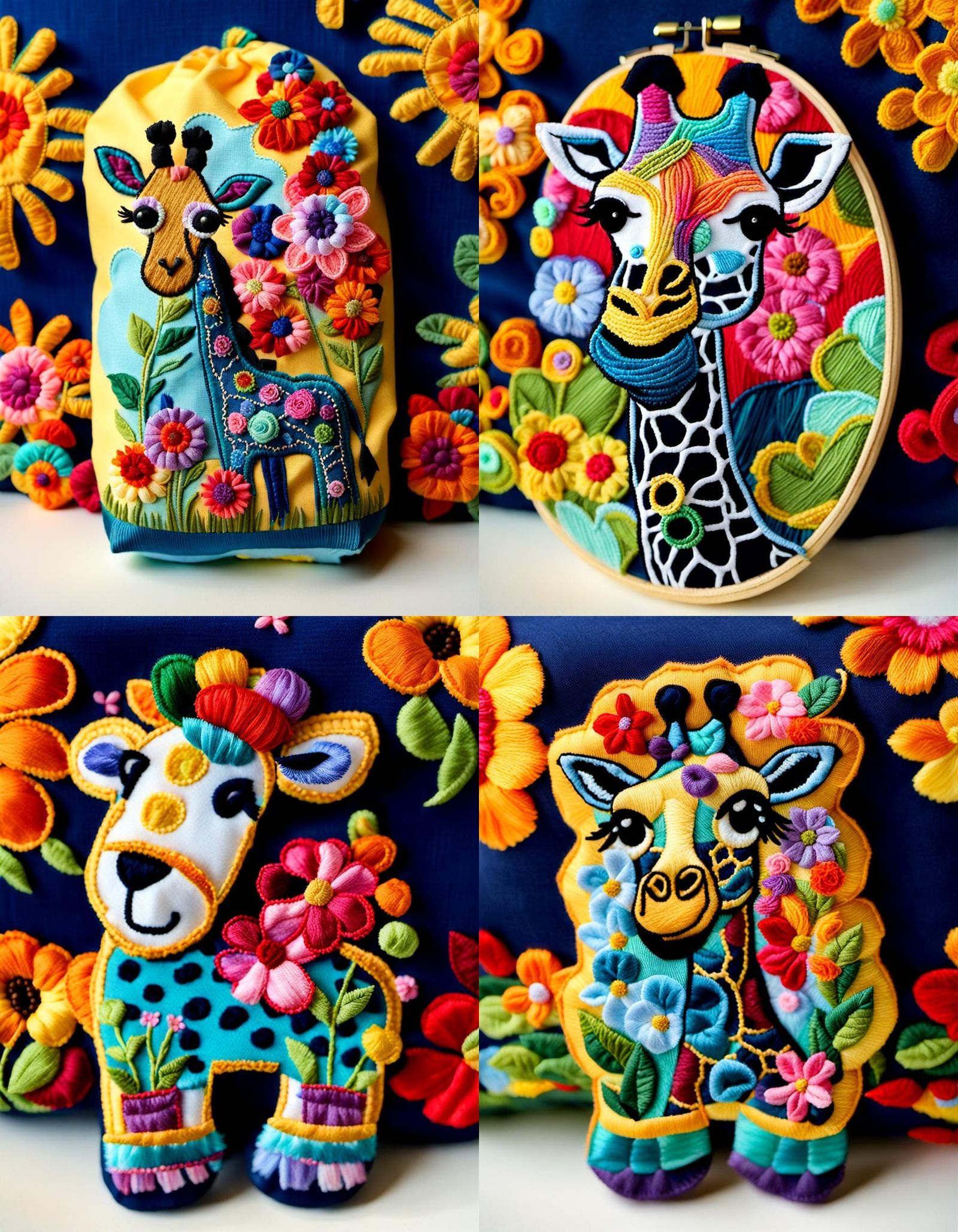 Cute Embroidered Giraffe in Vibrant Iridescent Hues