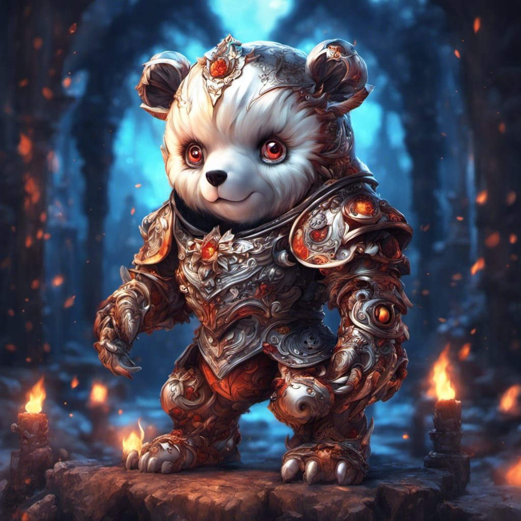 Cute Fire Bear Cub in Whimsical Gothic Style