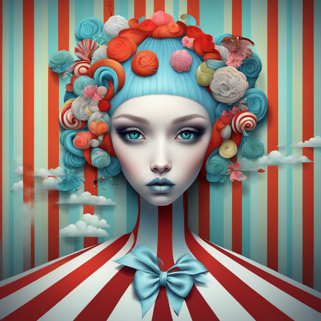 Surreal Dream Portrait of a Girl on Striped Roof