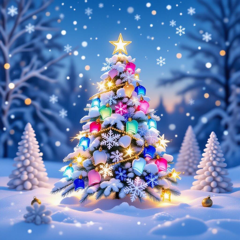 Whimsical Sea Glass Christmas Tree with Twinkling Lights