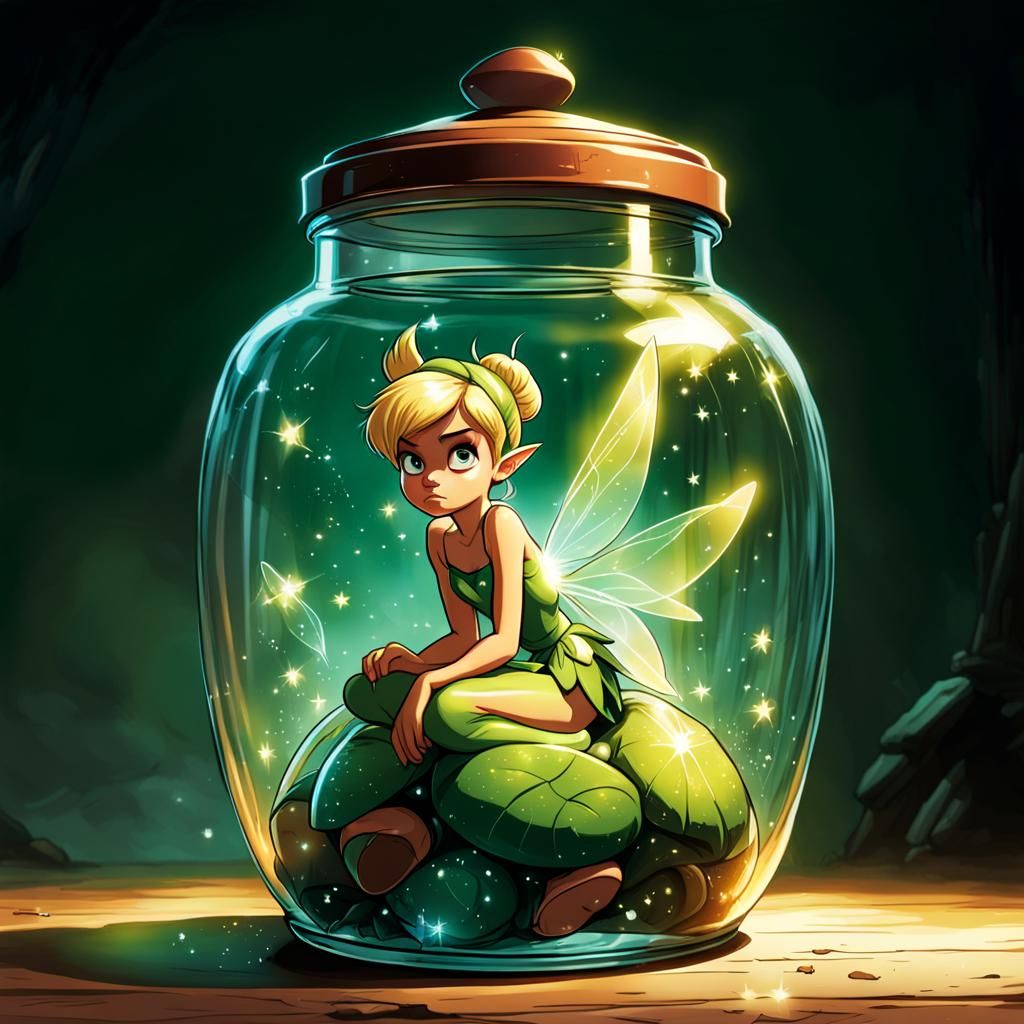 Angry Tinkerbell Pouting in Jar: Disney Animation