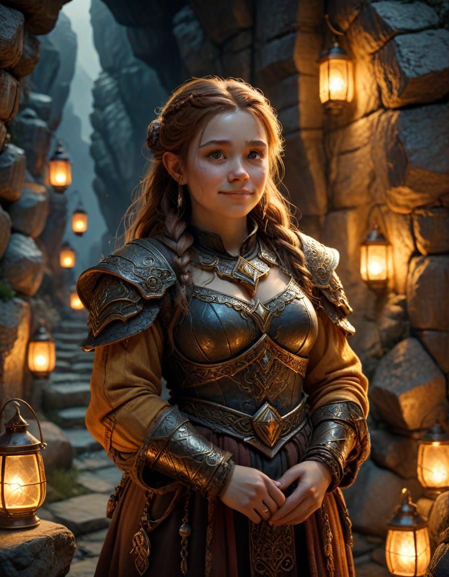 Dwarf Maiden in the Golden Glow of Moria's Depths