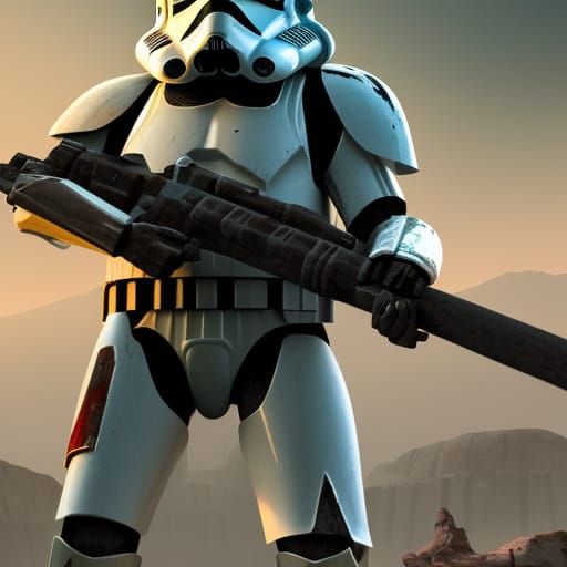 Clone Trooper Battles Droids in Detailed Matte Painting