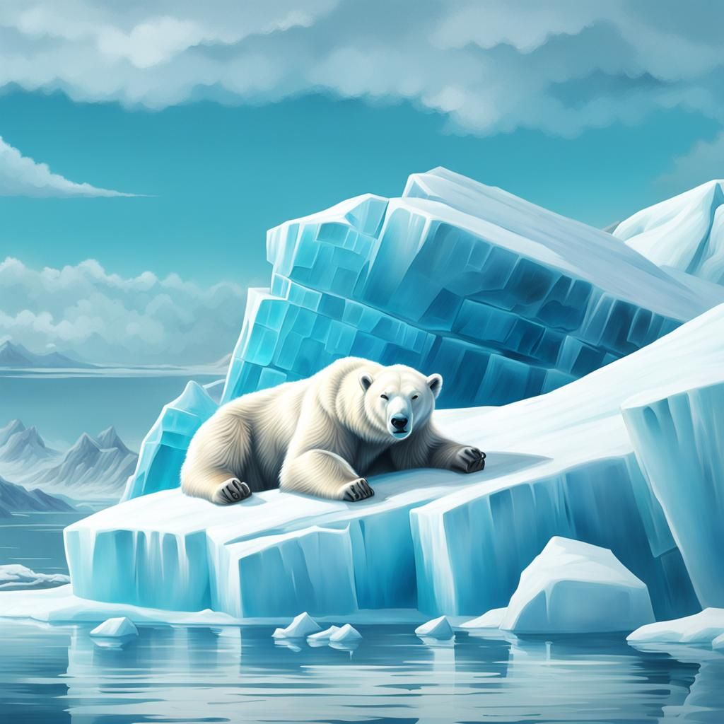 Polar Bear Lounging on Icebergs: Airbrush Art