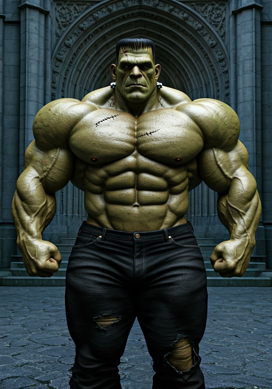 Muscular Frankenstein Monster in B Movie Horror Style