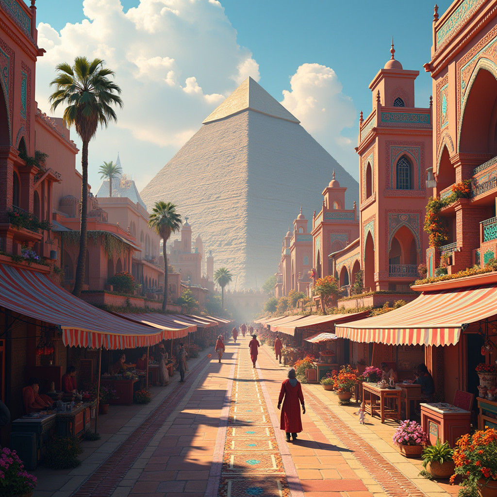 Fantastical Egypt and Morocco Landscape in Dreamlike Style