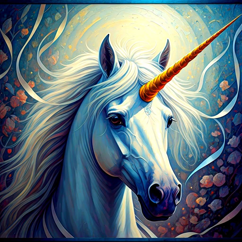 Mystical Unicorn in Expressionist Impasto Style