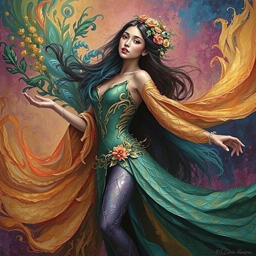 Dragon Woman in Abstract Expressionist Fauvist Style