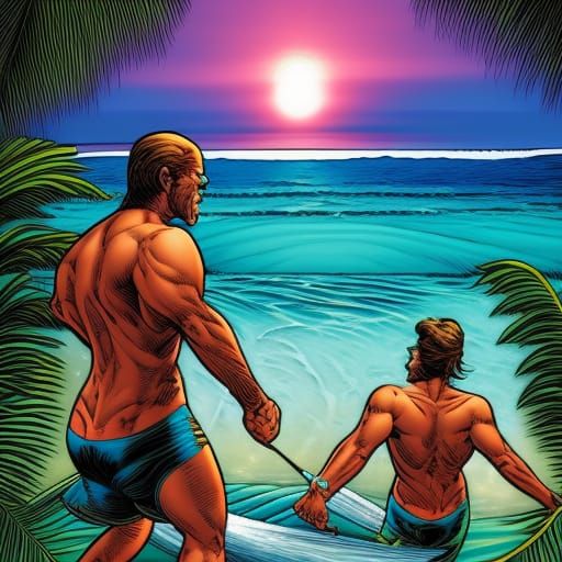 Waikiki Monkey Surfing: Comic Book Art