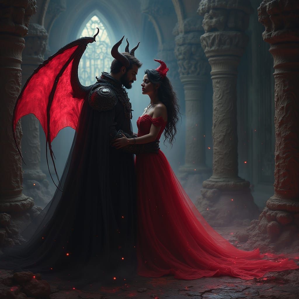 Ethereal Demon Couple Reigns in Plasma Mansion