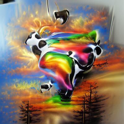 cow throwing up rainbows airbrush art beautiful colourful
