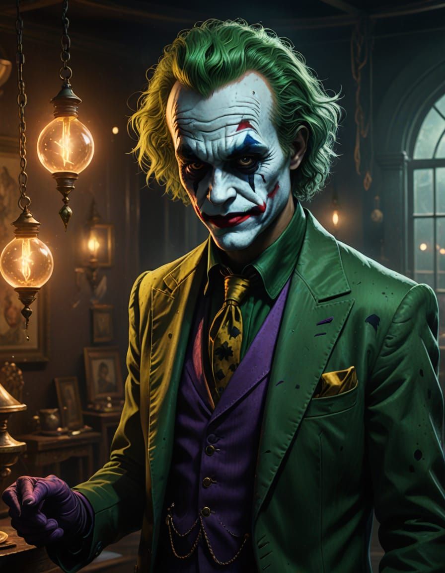 Surreal Joker in 1920s Suit with Vibrant Green Hair