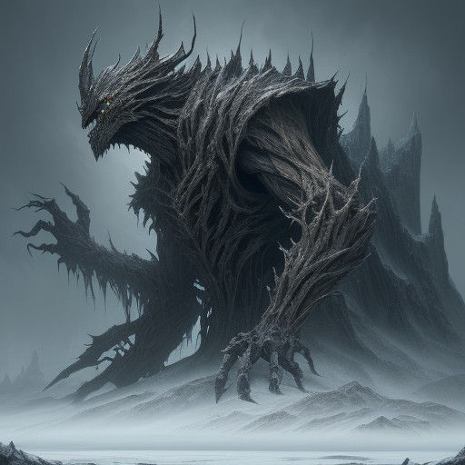 Twisted Frostbound Husk in Haunting Snowscape