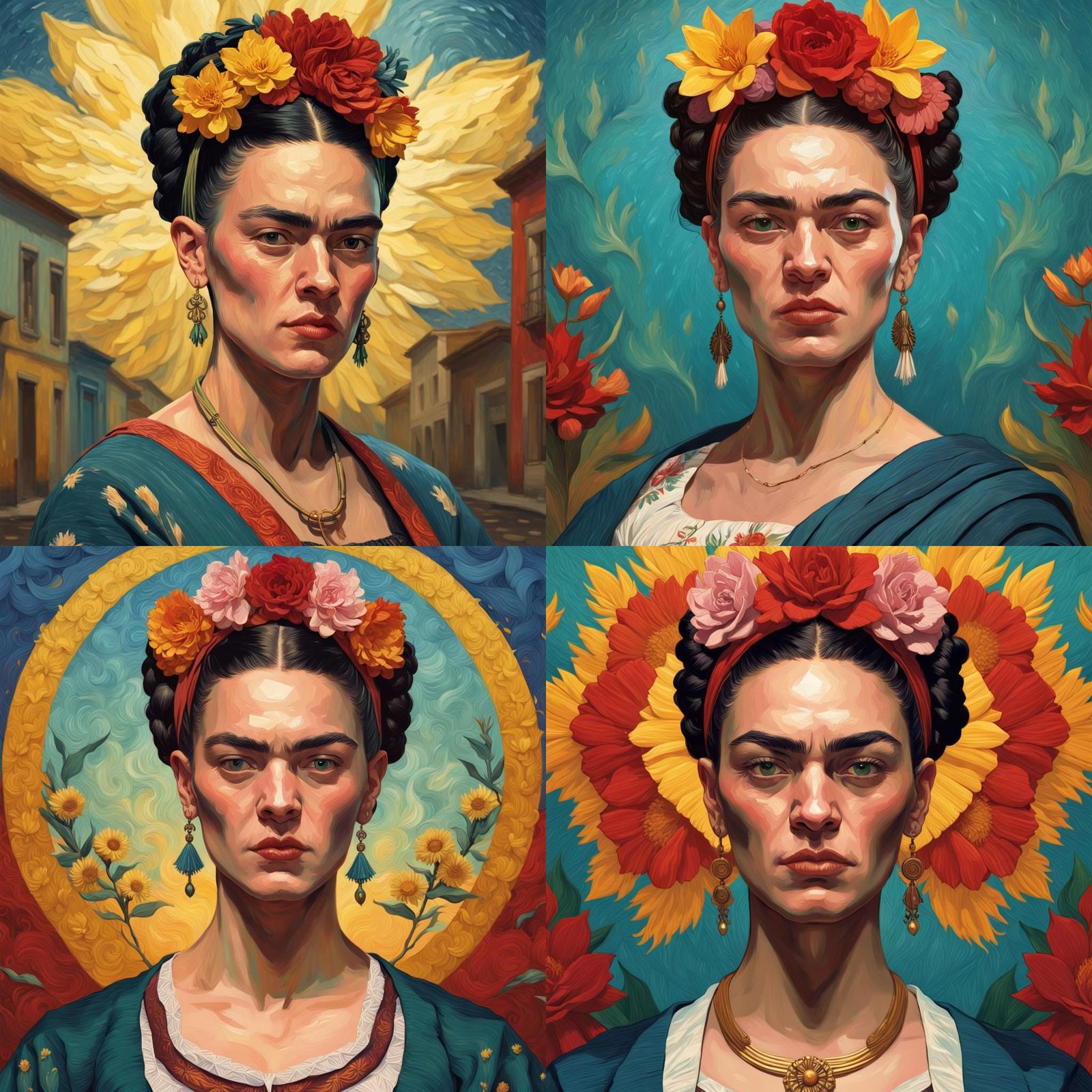 Frida Kahlo Portrait in Post-Impressionist Style
