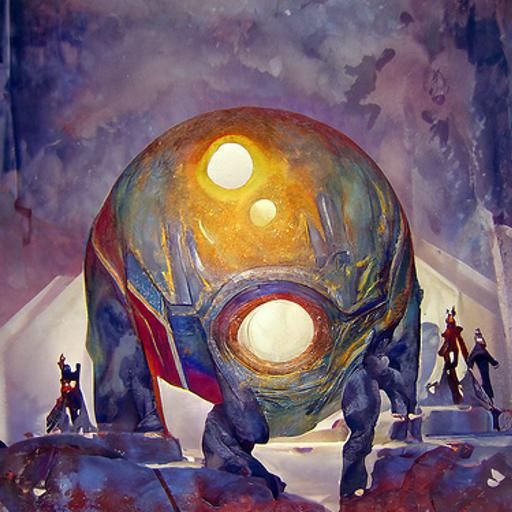 Guardians of the Universe in Gouache Bauhaus Style