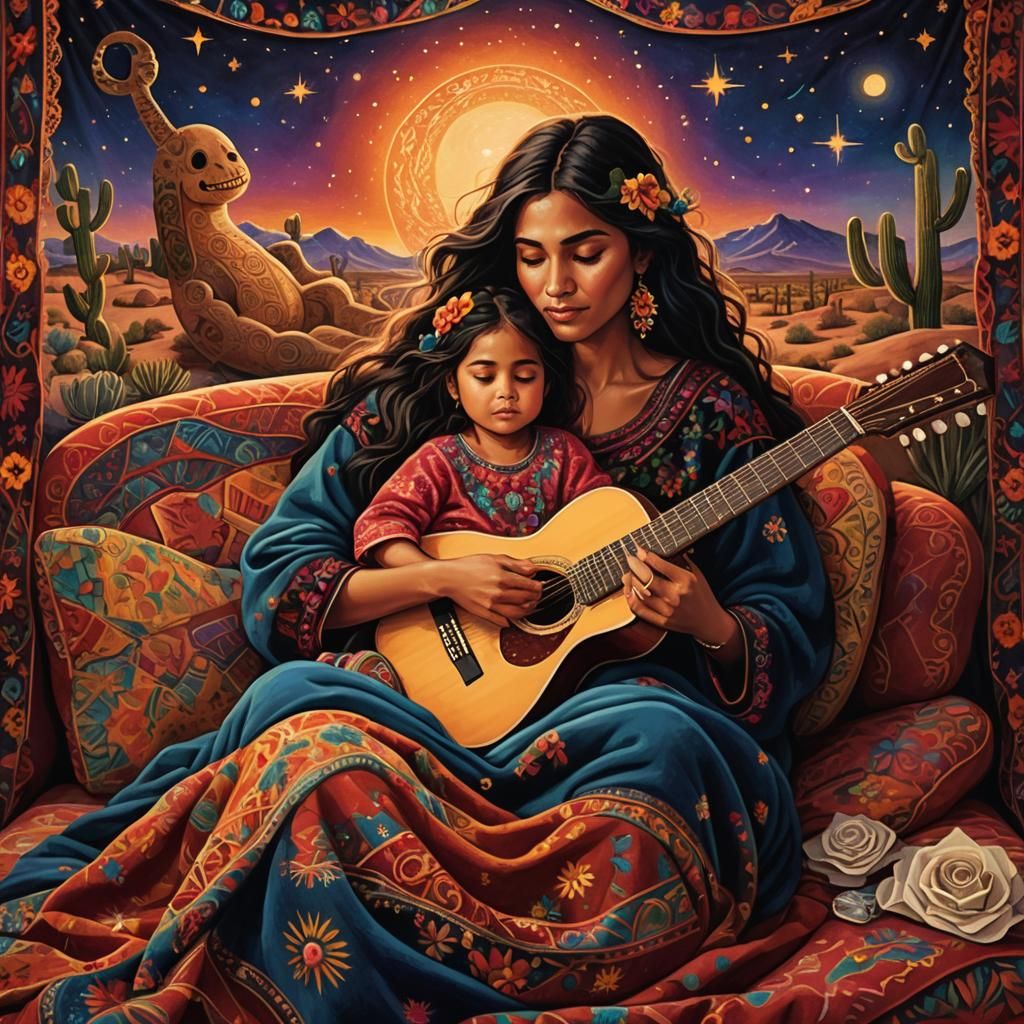 Serene Mexican Mother and Child Under Desert Stars