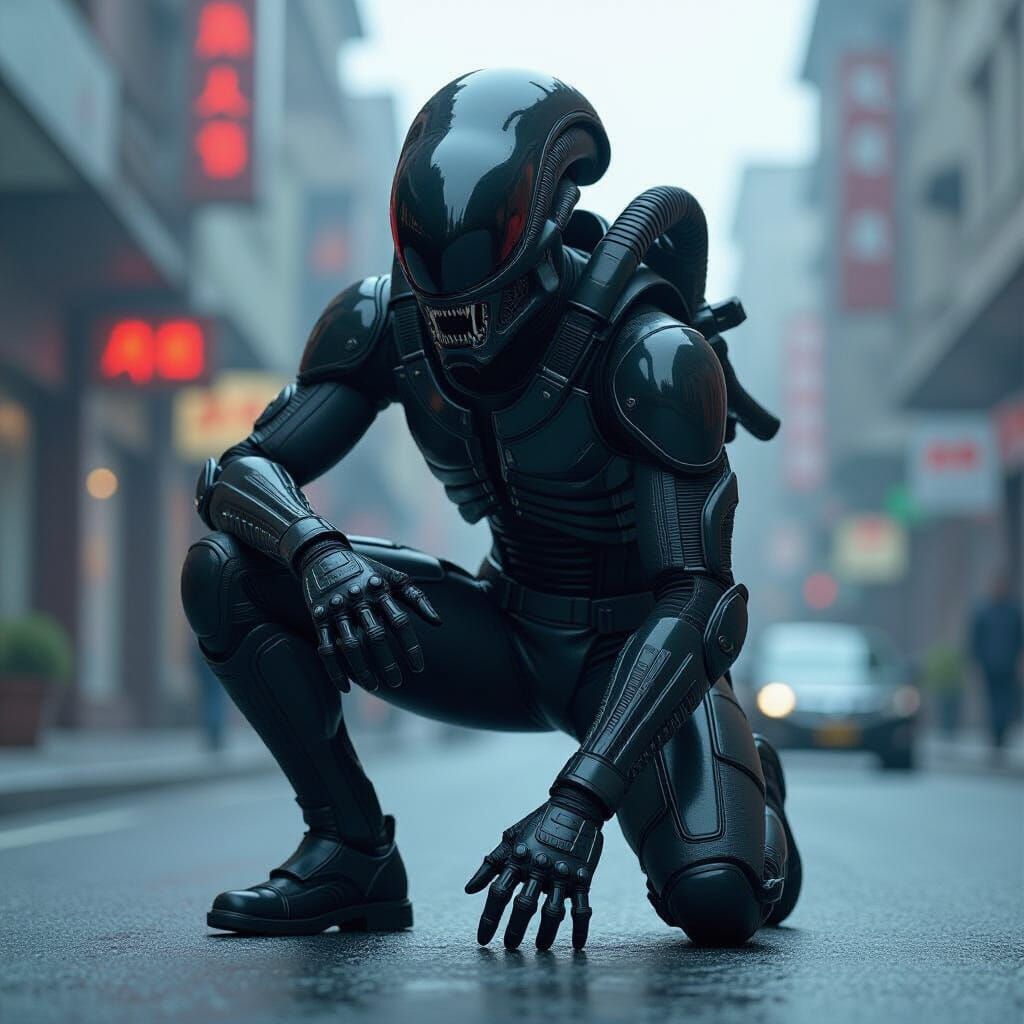 Xenomorph Landing: Hyperrealistic Action Shot in Cinematic H...