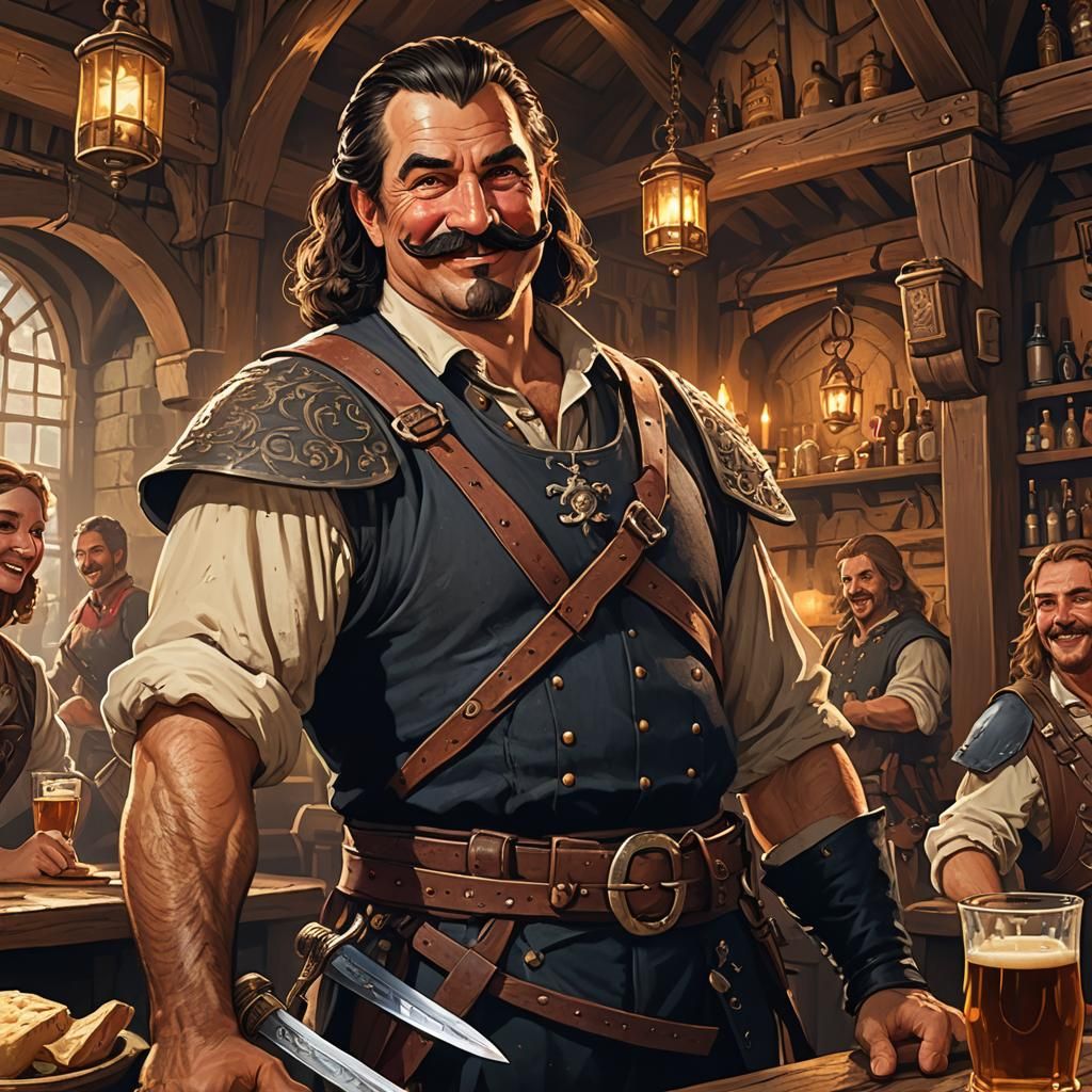Fantasy Sellsword Enjoying Ale in Tavern, Digital Art