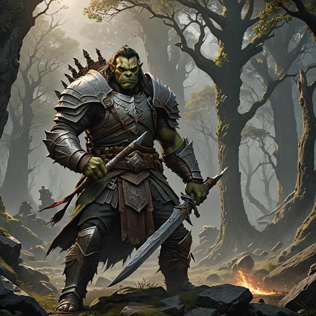 Half-Orc Paladin with Glaive: Epic Digital Painting