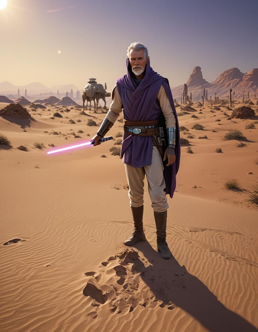 Jedi Master Posing on Tatooine with Purple Saber