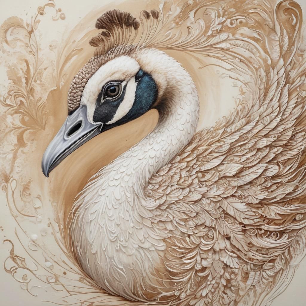 Latte Art Swan Creation in Pencil Sketch Style