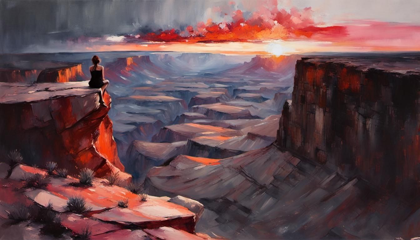 Fiery Sunset Over Desert Canyon in Acrylic