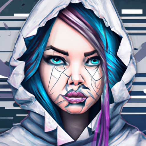 Defeated Cyberpunk Girl in Graffiti Street Art