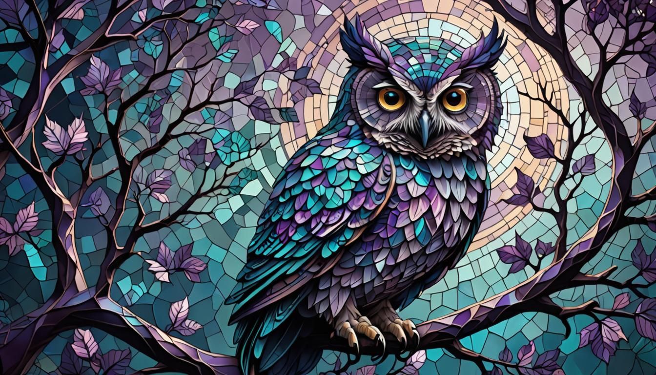 Abstract Fractal Owl on Branch in 3D Shading
