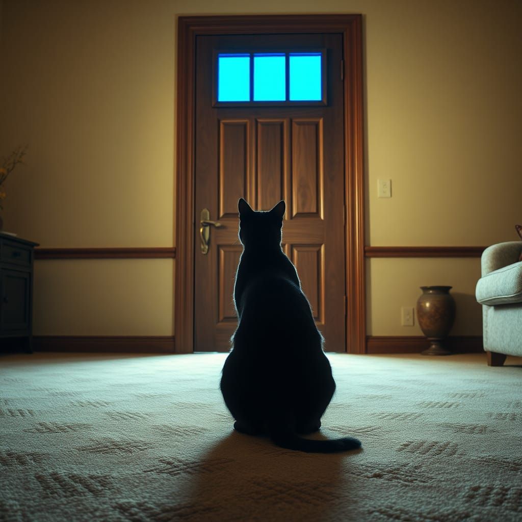 Ominous Arrival: Cat Watches Doggy Door