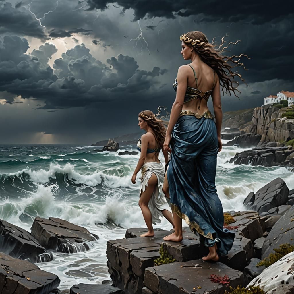 Greek Sirens on Stormy Shore: Mythological Art