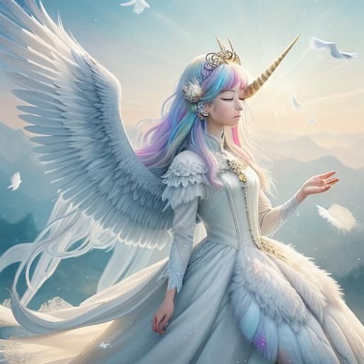 Baby Unicorn with Feathered Wings in Dreamy Sunlight
