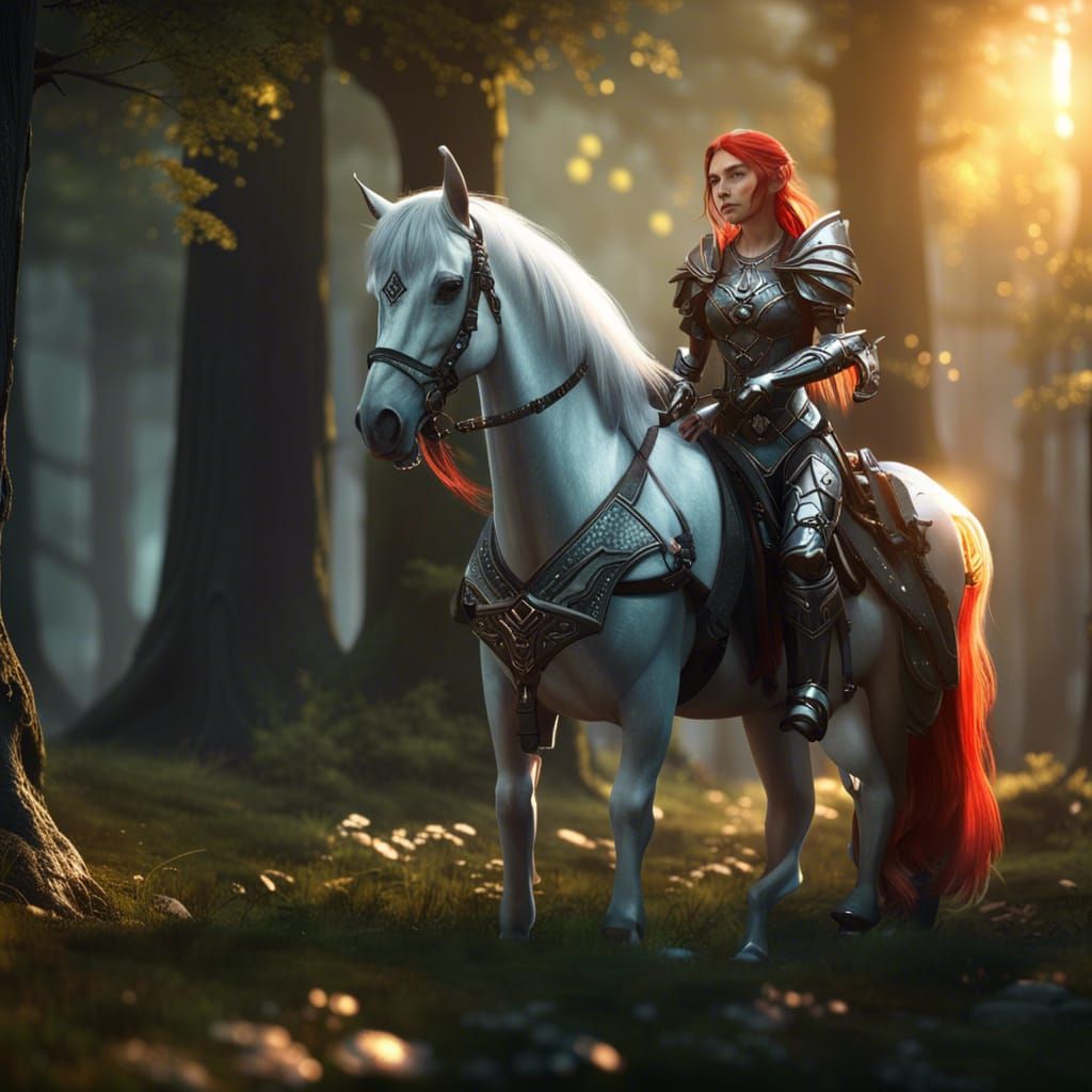 Epic Elf Warrior and Horse in Forest