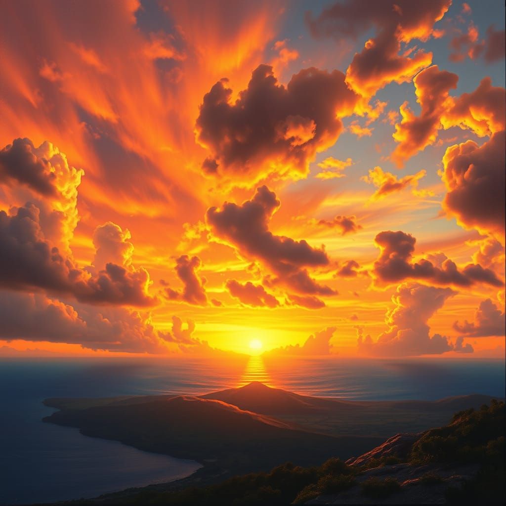 Hurricane Approaching Reunion Island at Sunset