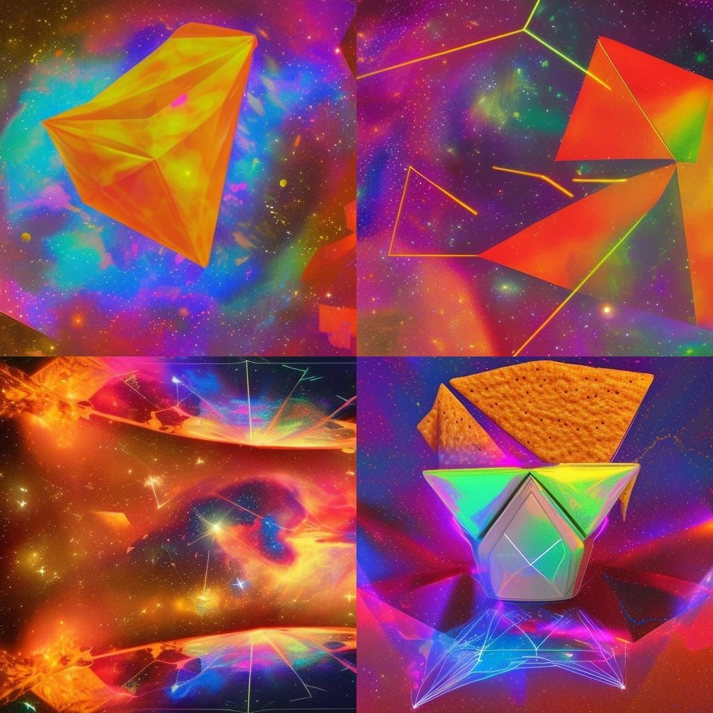 Dorito intergaltico 8k resolution holographic astral cosmic illustration mixed media by Pablo Amaringo