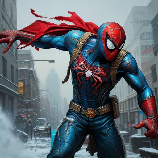 Russian Spider-Man Graffiti Art in Snowy City