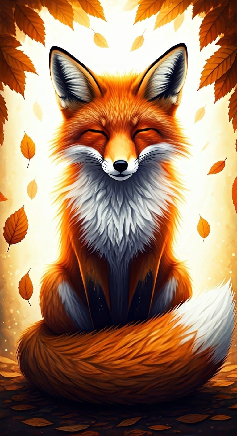 Whimsical Autumn Fox in Watercolor Style
