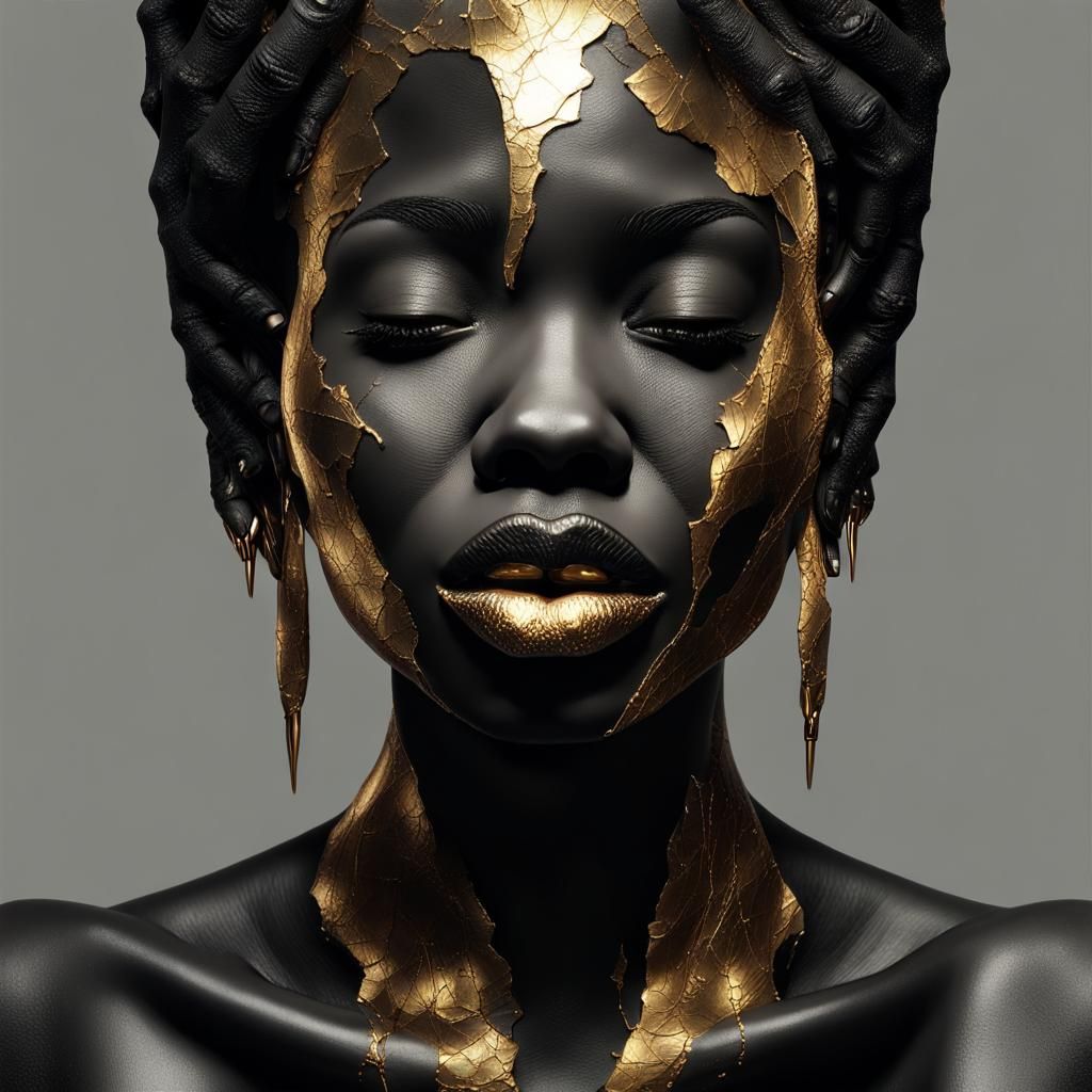 Black Porcelain African Woman with Gold Veins