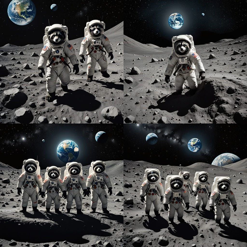Raccoons in Spaceship View Earth from Moon