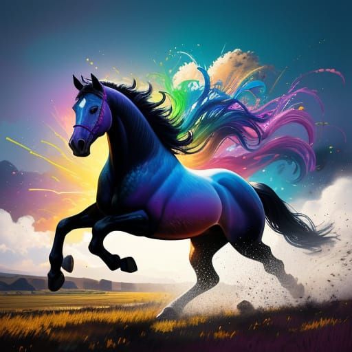 Hyperrealistic Horse Galloping on Vibrant Prairie