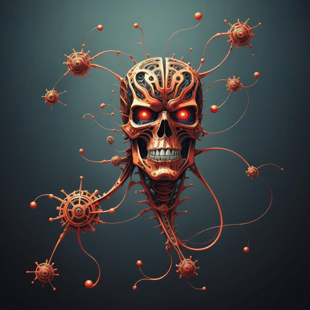 Abstract Terminator Vector Fractal in Gouache Style