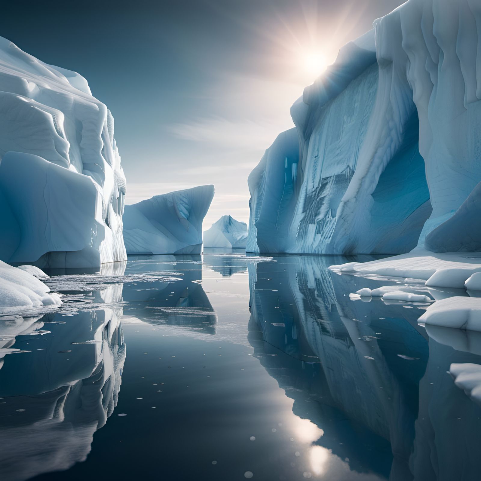 Arctic Iceberg Reflects Sunlight in Frozen Landscape