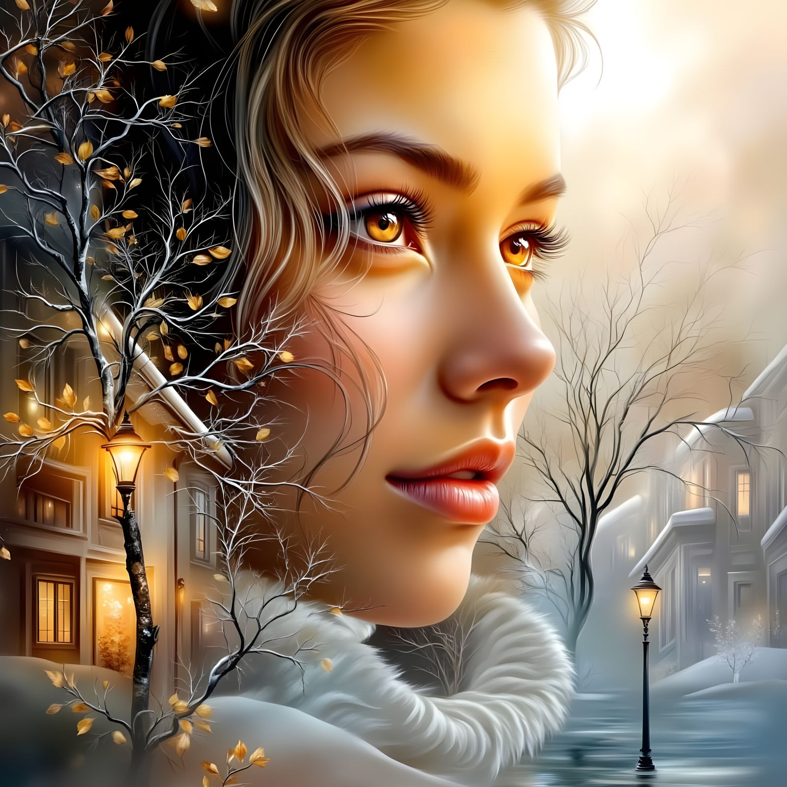 Hyperrealistic Portrait of a Woman in Seasonal Metamorphosis