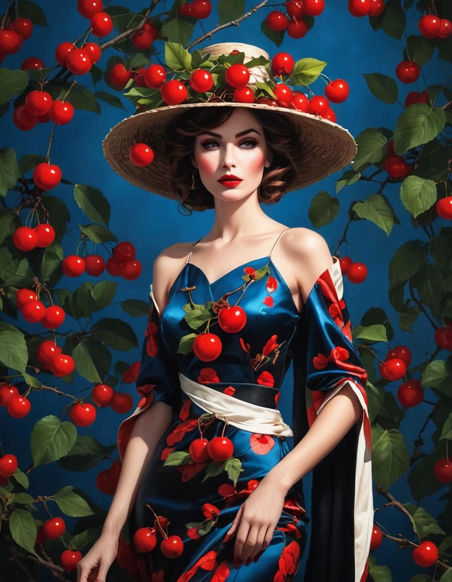Woman with Cherries: Ethereal Shadows and Light