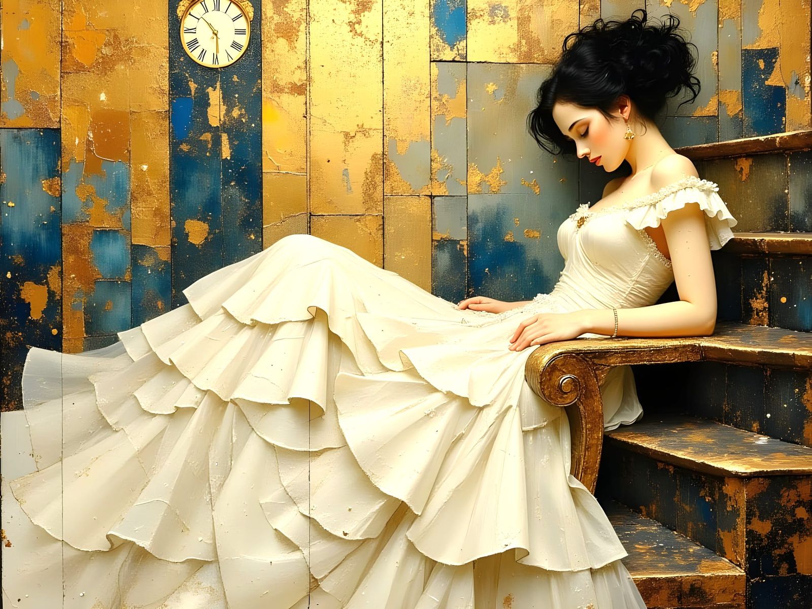 Ethereal Bride Ascends Grand Staircase in Whimsical Splendor