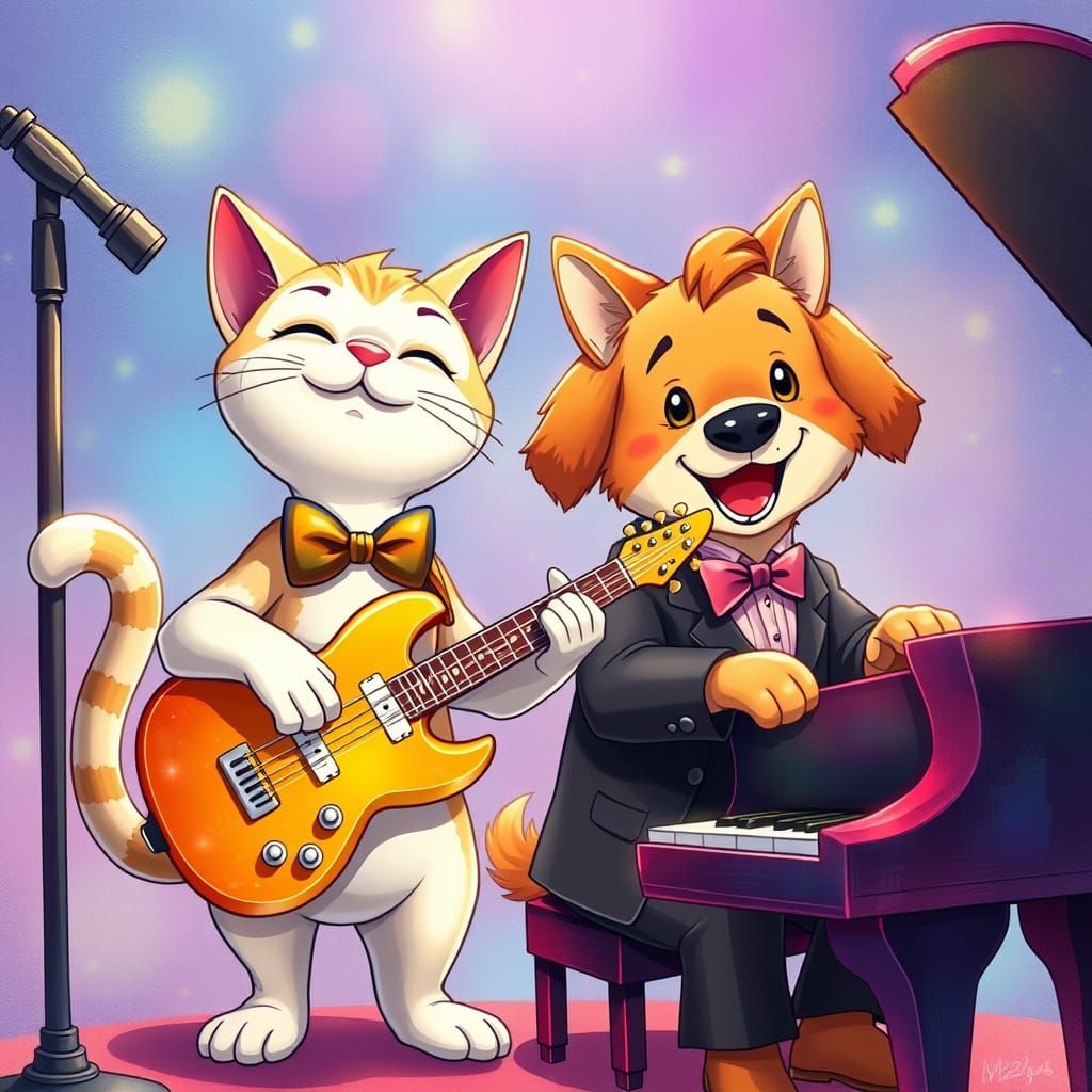 Anime Cat and Dog Music Duet