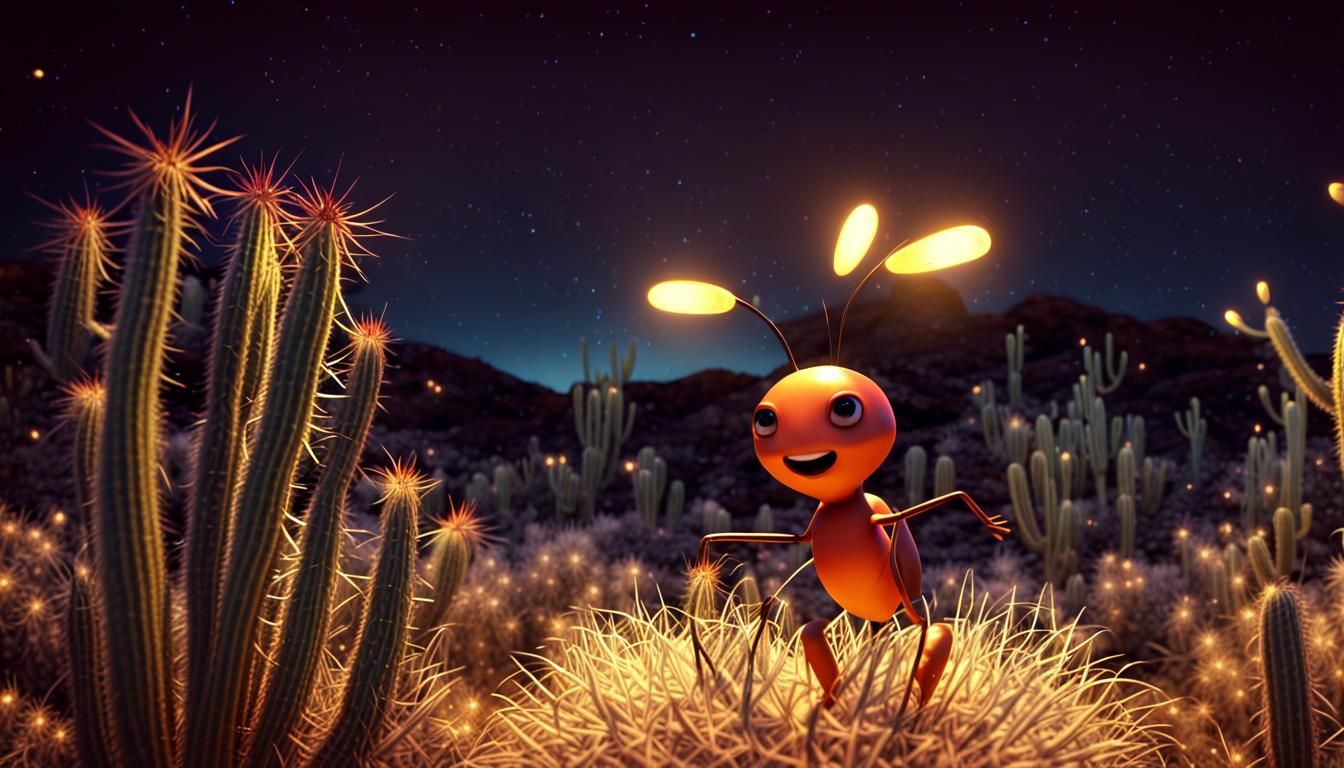 Animated Firefly Dances in Desert Scene