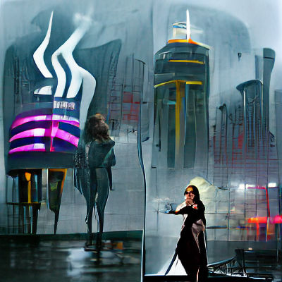 Replicant Woman in Rainy Cyberpunk City