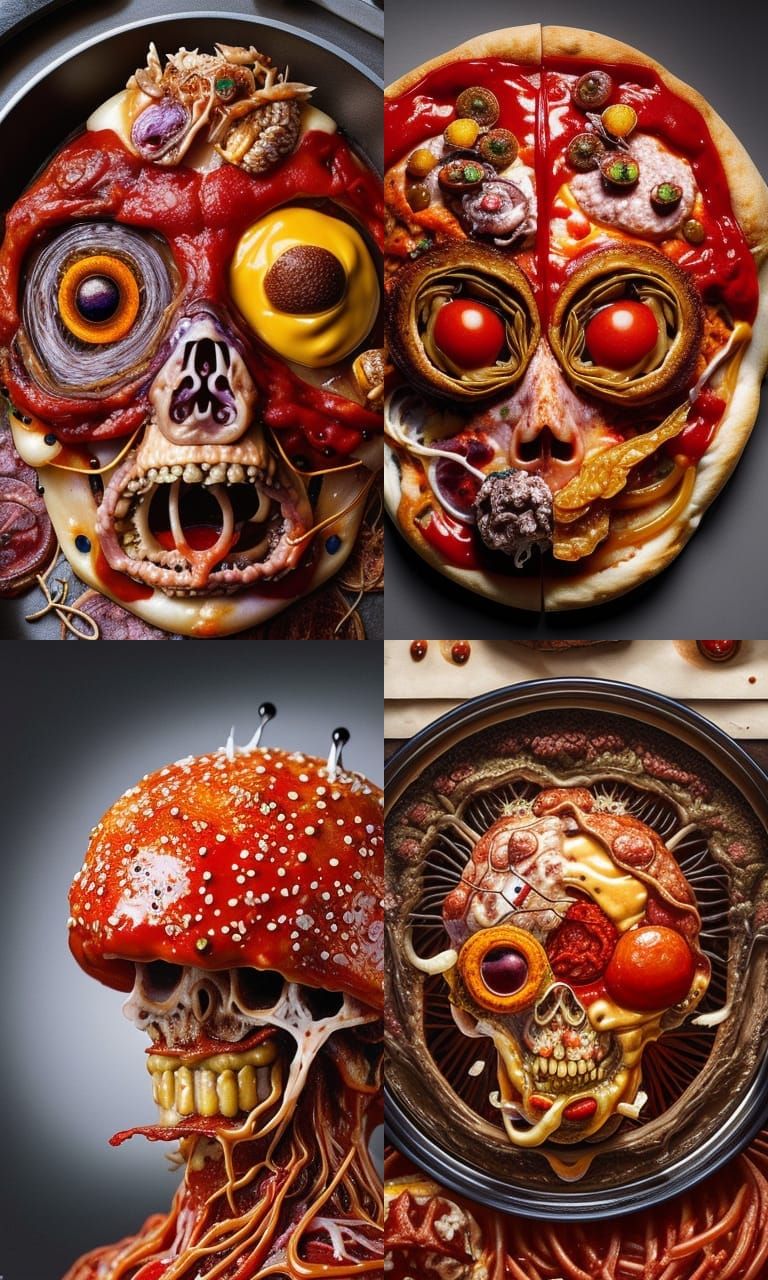 Pizza Zombie Portrait in Grotesque Photorealism