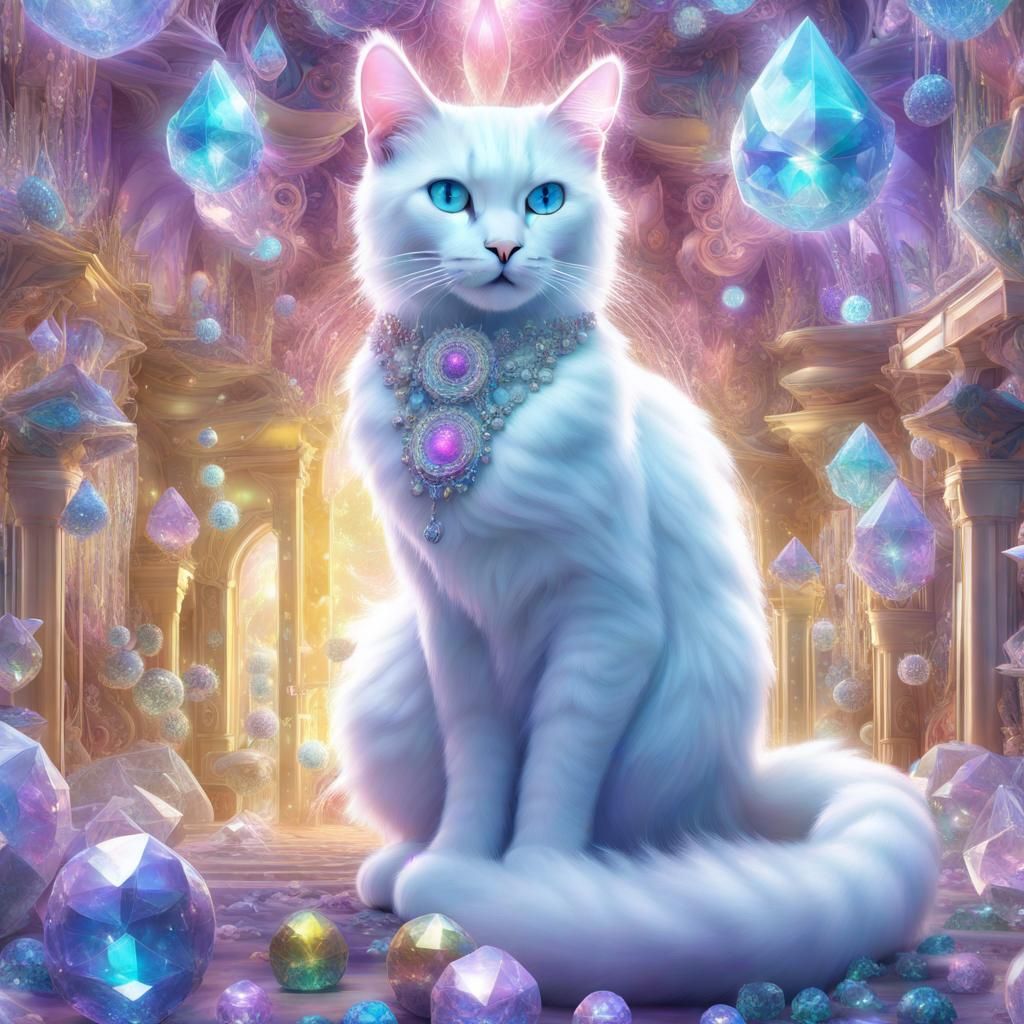Crystalline Cat Kingdom: Holographic Astral Illustration