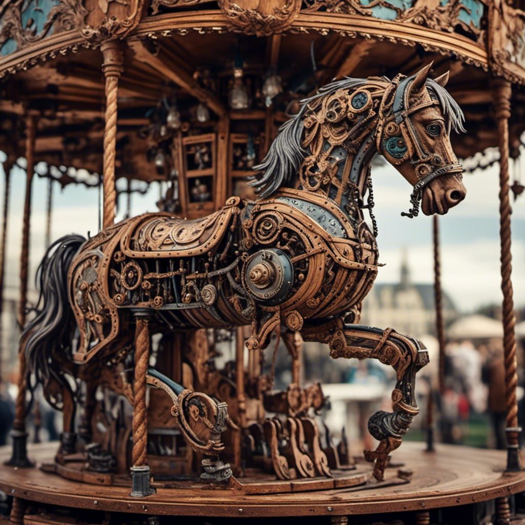 Mechanical horse on carousel